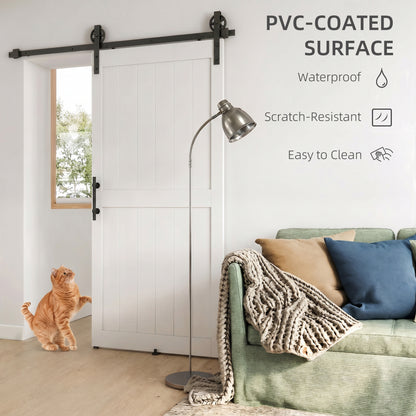 107 x 213 cm Sliding Barn Door with 213 cm Sliding Door Hardware Kit & Industrial Handle, Upgraded Rollers and Floor Guide, Waterproof Plastic Surface, Pre-Drilled Easy Assembly, White