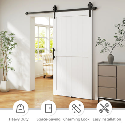 213.4cm Sliding Barn Door Kit, Sliding Door with Track, Hardware, Upgraded Rollers and Floor Guide, Industrial Handle, Water-Proof PVC Surface, White
