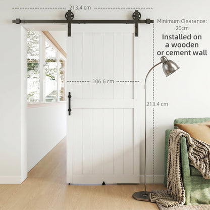 107 x 213 cm Sliding Barn Door with 213 cm Sliding Door Hardware Kit & Industrial Handle, Upgraded Rollers and Floor Guide, Waterproof Plastic Surface, Pre-Drilled Easy Assembly, White