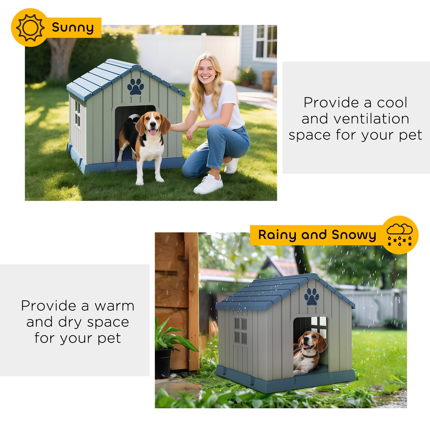 Dog Kennel Outdoor for Medium Dogs, Waterproof Plastic Dog House