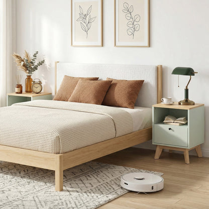 Modern Nightstand Set of 2, Bedside Table with Drawer and Open Shelf