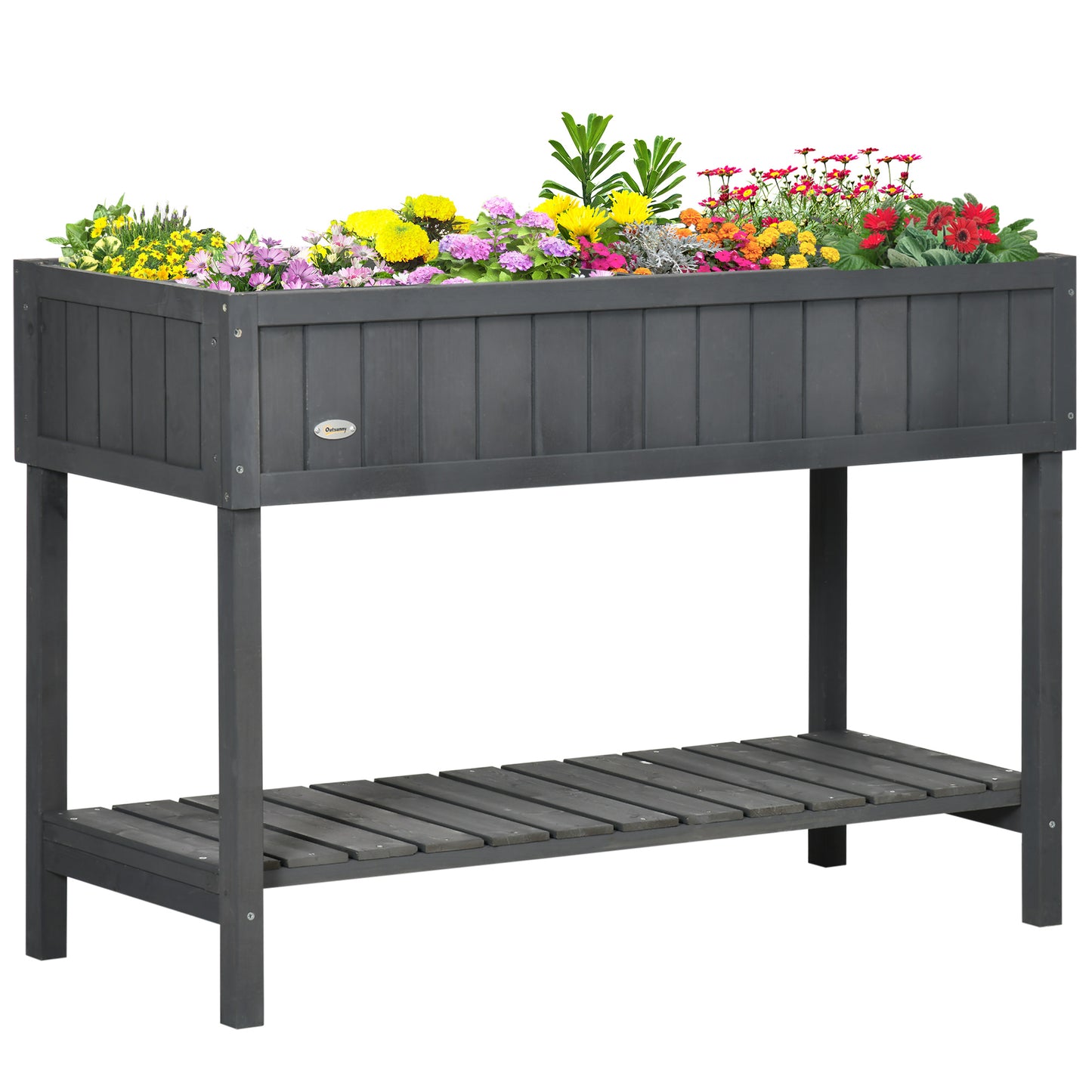 Wooden Herb Planter Stand 8 Cubes Bottom Shelf Raised Bed Dark Grey