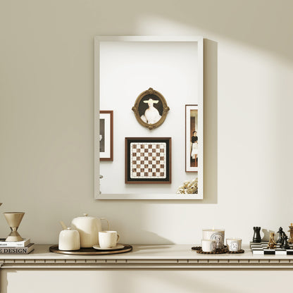 Decorative Rectangular Wall Mirror, 60 x 40 cm Wall-Mounted Bathroom Mirror for Living Room, Bedroom, Hallway, White