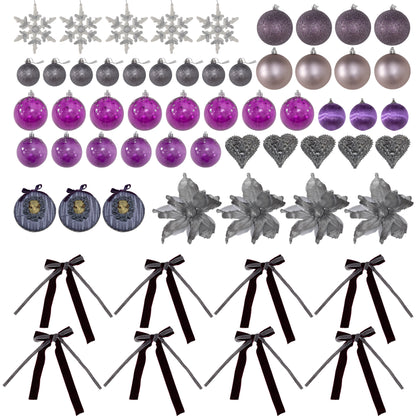 6ft Artificial Prelit Christmas Tree w/ LED Lights, Purple Ornaments