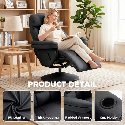 Upholstered Reclining Armchair with Adjustable Backrest, Black