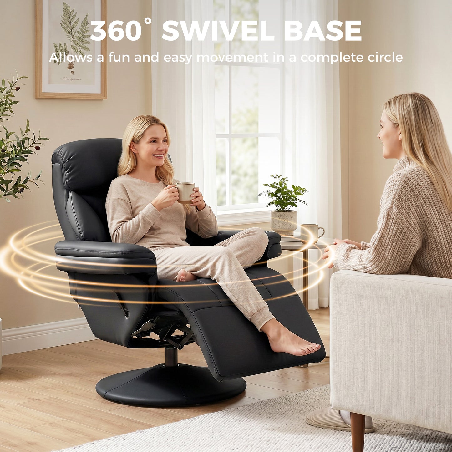 Upholstered Reclining Armchair with Adjustable Backrest, Black
