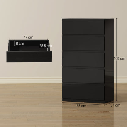Bedroom Chest of Drawers, 5 Drawers Dresser, Drawer Unit, Black