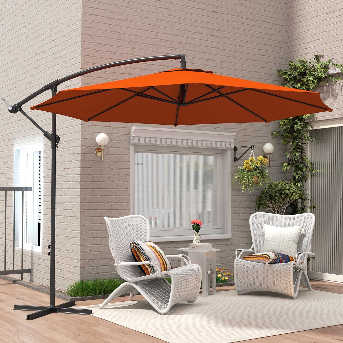 3(m) Garden Banana Parasol Cantilever Umbrella w/ Base, Orange