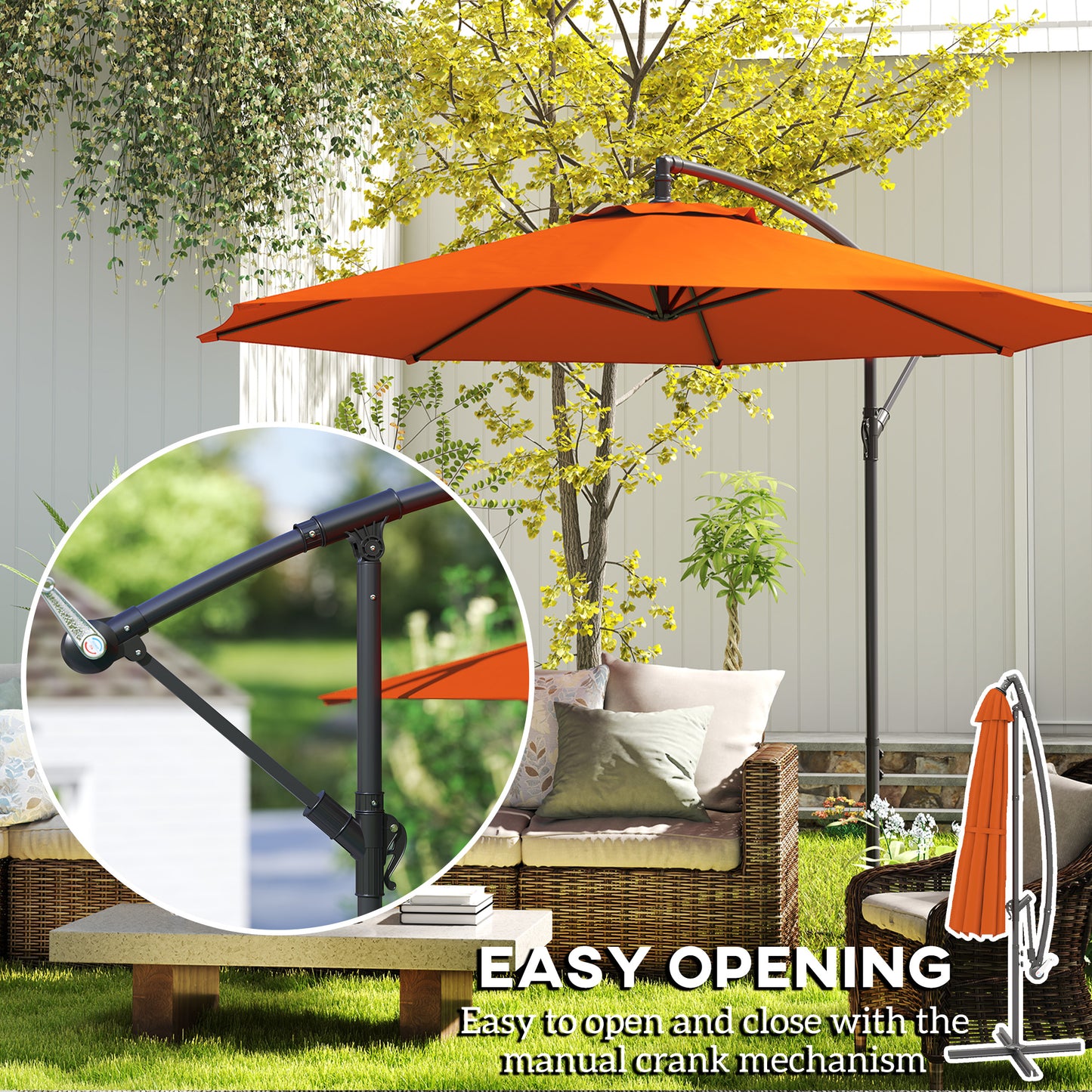 3(m) Garden Banana Parasol Cantilever Umbrella w/ Base, Orange