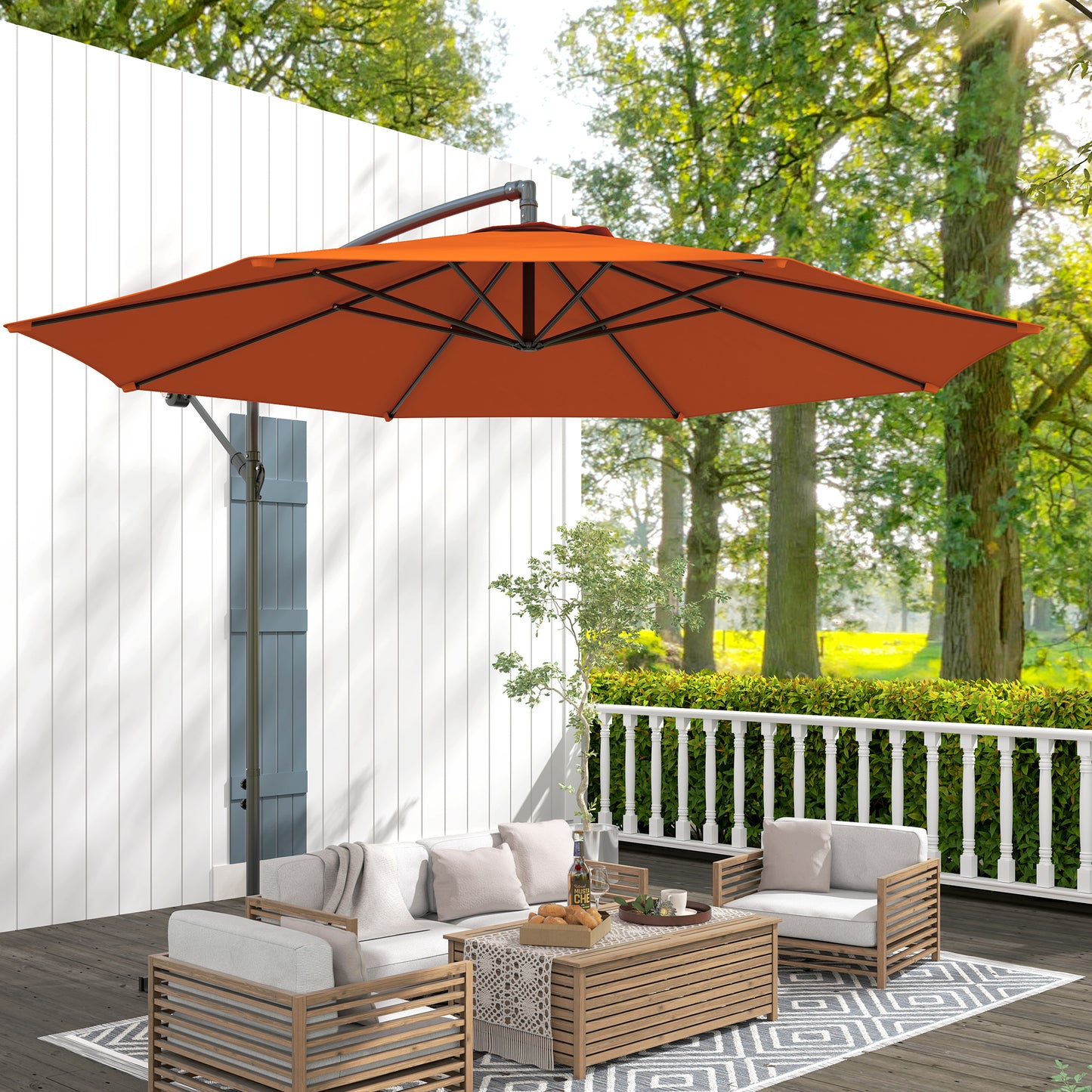 3(m) Garden Banana Parasol Cantilever Umbrella w/ Base, Orange