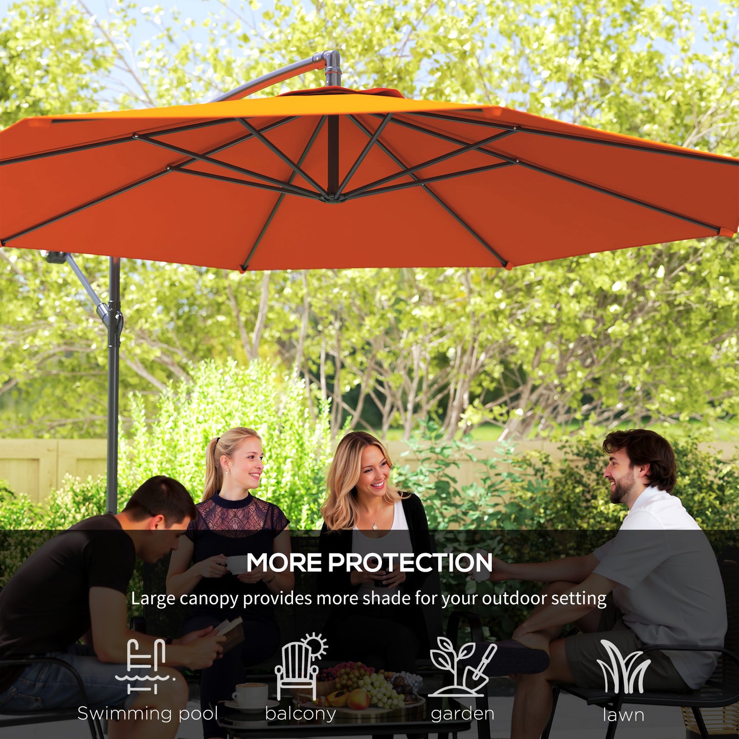3(m) Garden Banana Parasol Cantilever Umbrella w/ Base, Orange