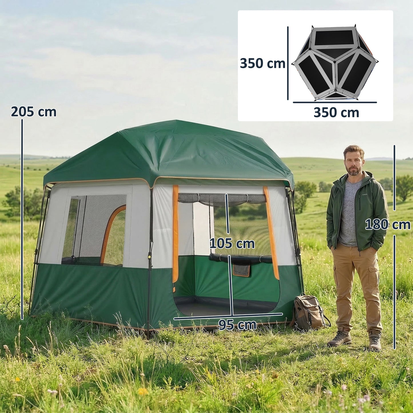 Camping Tent 3000mm Waterproof 4-6  Person Green