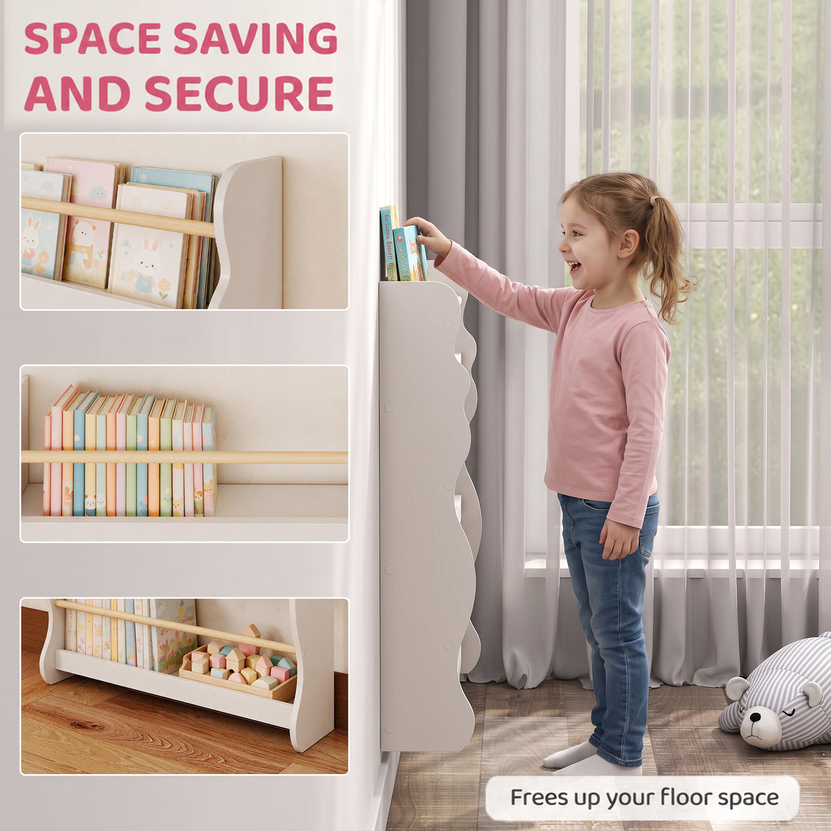 Kids' 3-Tier Wall-Mounted Bookshelf - White