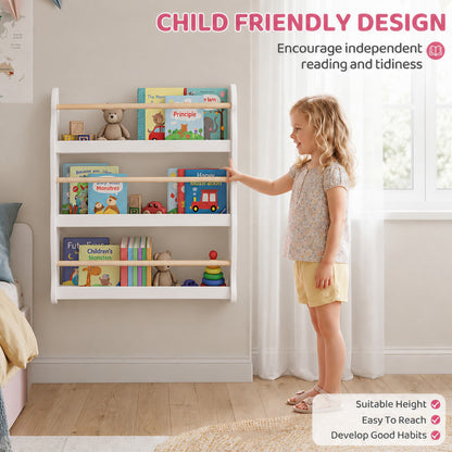 Kids' 3-Tier Wall-Mounted Bookshelf - White