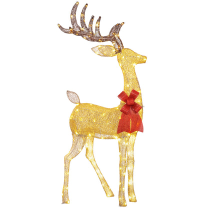 Lighted Reindeer Christmas Decoration w/ Stakes Zip Ties Gold Tone