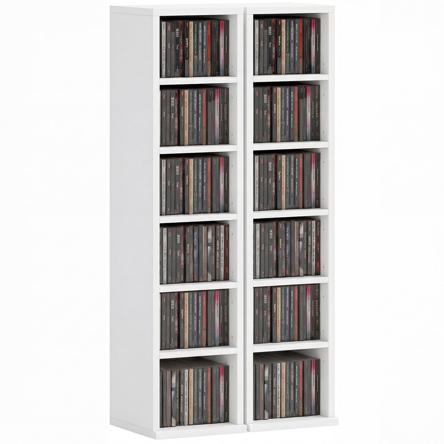 Set of 2 CD Storage Units DVD Shelf with Adjustable Shelves, White