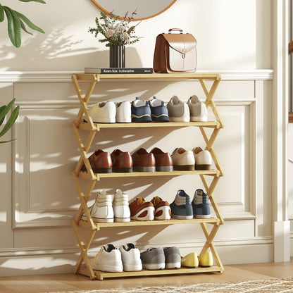 5-Tier Bamboo Shoe Rack, Folding Shoe Shelf, Holds up to 15 Pairs