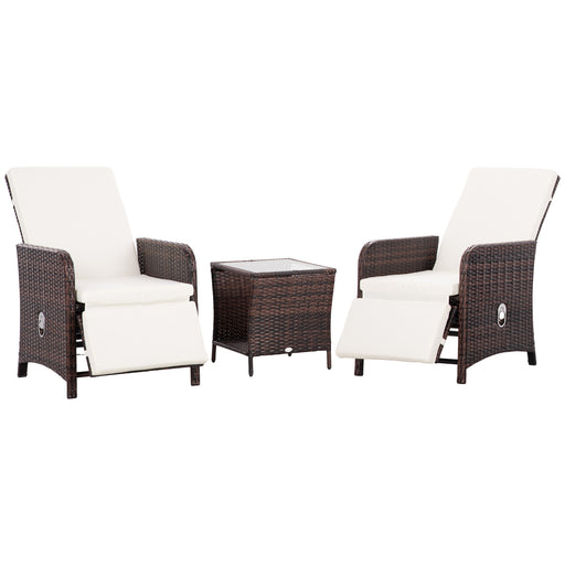 3 Pieces Rattan Bistro Set Balcony Furniture with Cushions, Storage Function - Mixed-Brown