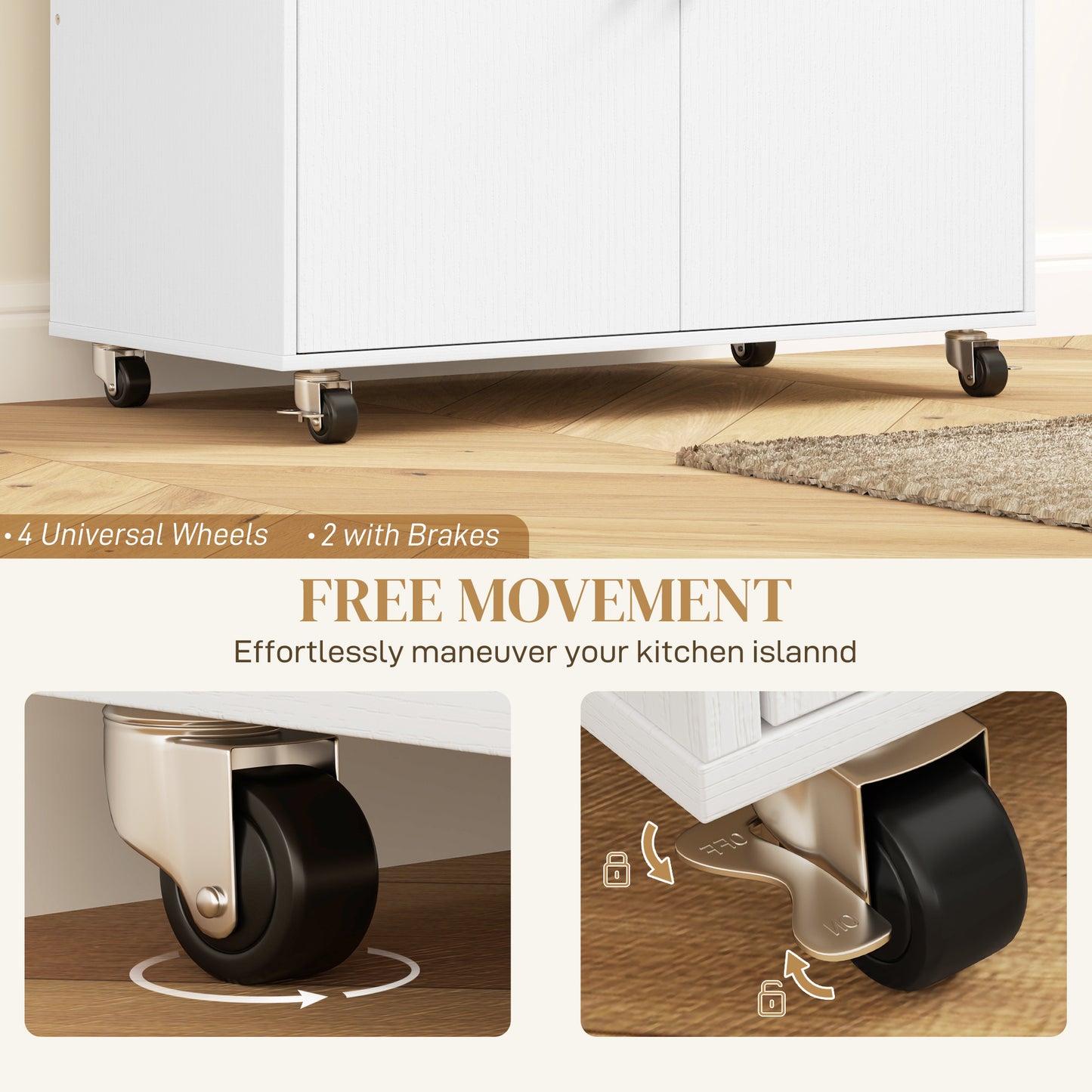 Kitchen Island with Drop Leaf, Rolling Kitchen Storage Trolley, White
