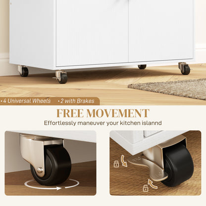 Kitchen Island with Drop Leaf, Rolling Kitchen Storage Trolley, White