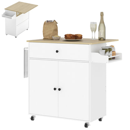 Kitchen Island with Drop Leaf, Rolling Kitchen Storage Trolley, White