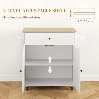 Kitchen Island with Drop Leaf, Rolling Kitchen Storage Trolley, White