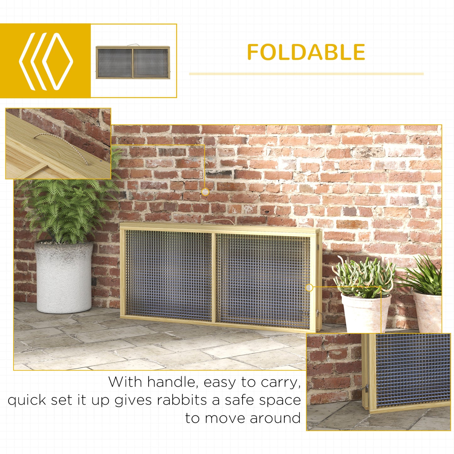 Rabbit Hutch, Folding Wooden Rabbit Run with Openable Top, Natural