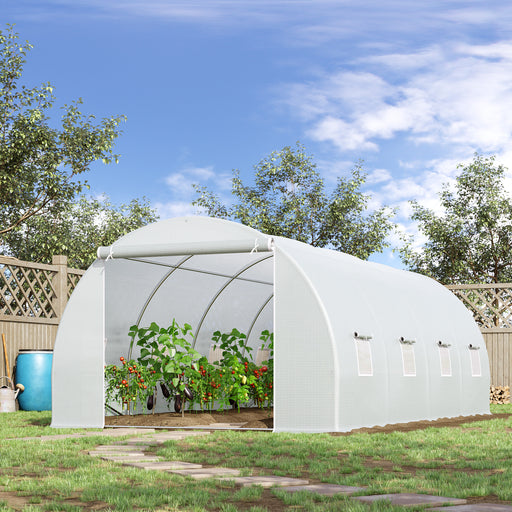 6 x 3 x 2 m Large Walk-In Greenhouse Garden Polytunnel Greenhouse with Metal Frame, Zippered Door and Roll Up Windows, White