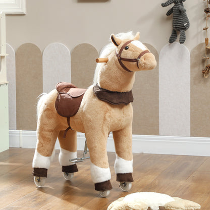 Plush Rocking Horse with Rolling Wheels for 3-5 Years, Brown