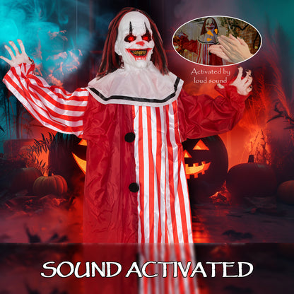 Sound Activated Halloween Animatronics Clown with Red Light Up Eyes