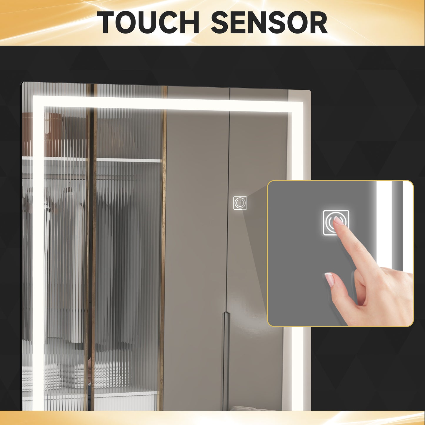 Dimming Full Length Mirror, 120 x 40cm Long Wall Mirror with 3 Colour LED, Smart Touch, Memory Function