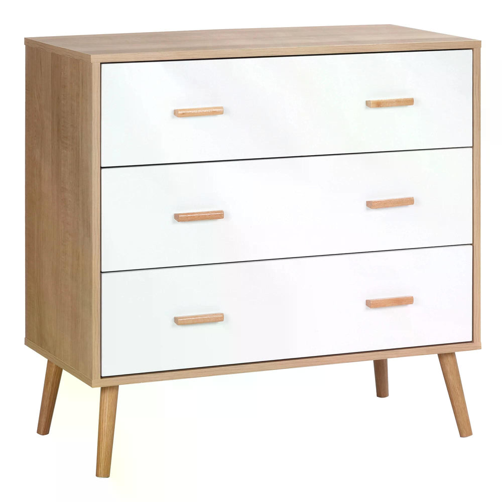 Chest of Drawers with 3 Drawers, Bedroom Cabinet, Storage Organizer for Living Room, White and Natural