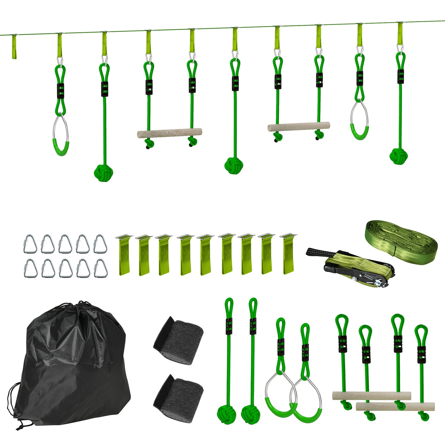 3 Piece Kids Zip Line Kit for Garden, 10m Length, Up to 50kg