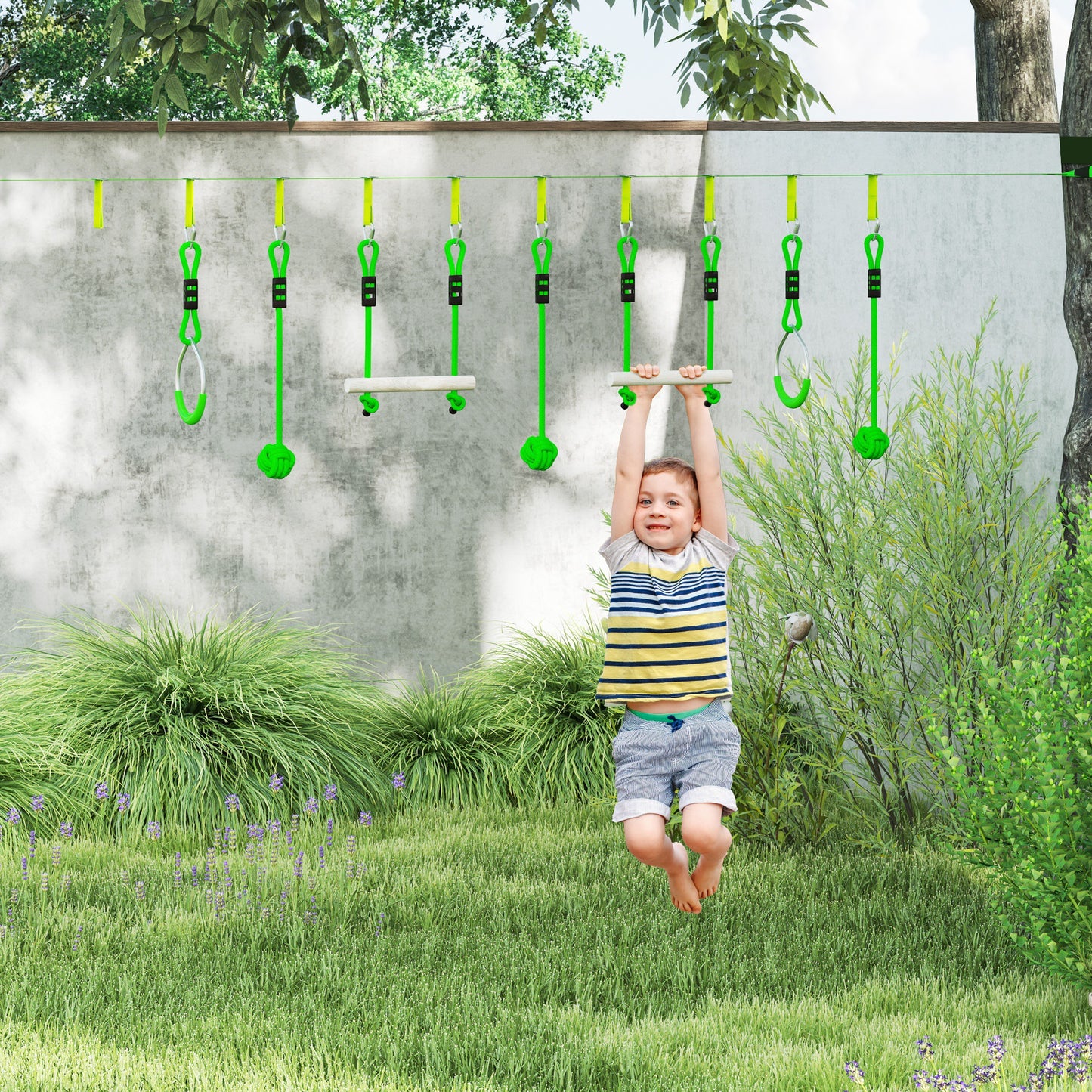 3 Piece Kids Zip Line Kit for Garden, 10m Length, Up to 50kg