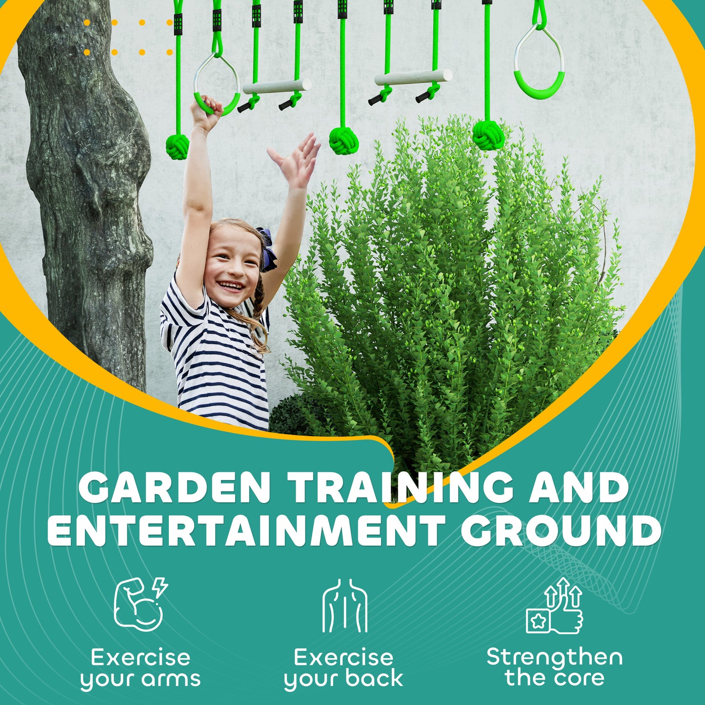 3 Piece Kids Zip Line Kit for Garden, 10m Length, Up to 50kg