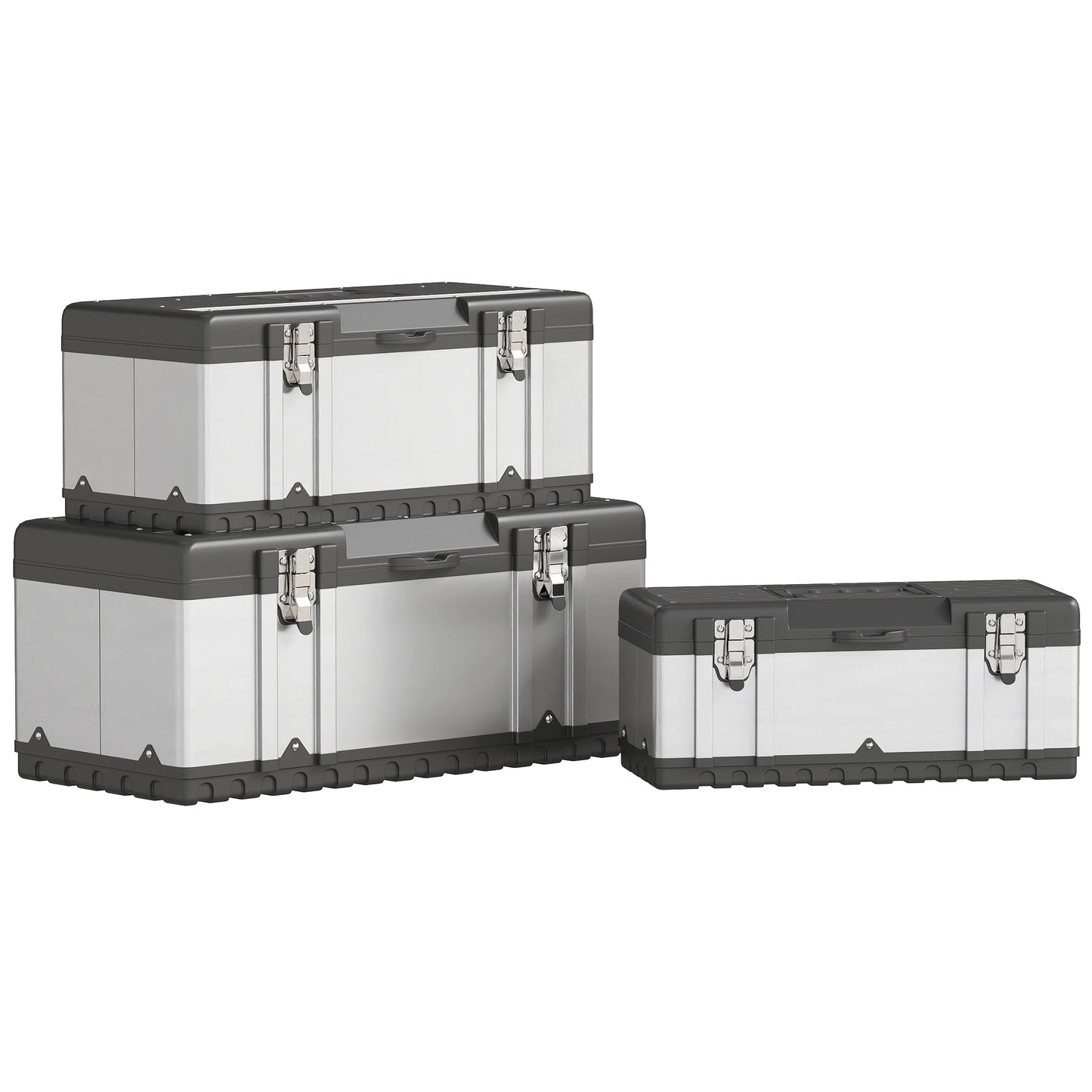 3 Pieces Tool Case Set, 23" 19" 16" Stainless Steel Tool Boxes