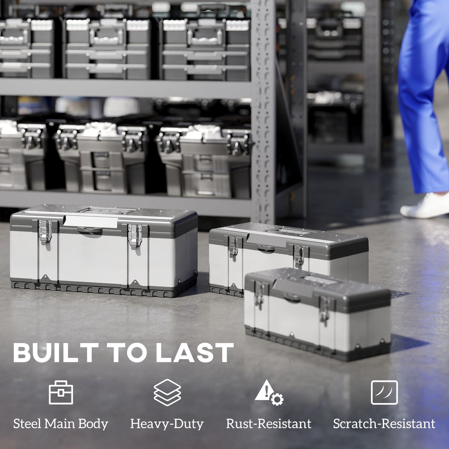 3 Pieces Tool Case Set, 23" 19" 16" Stainless Steel Tool Boxes