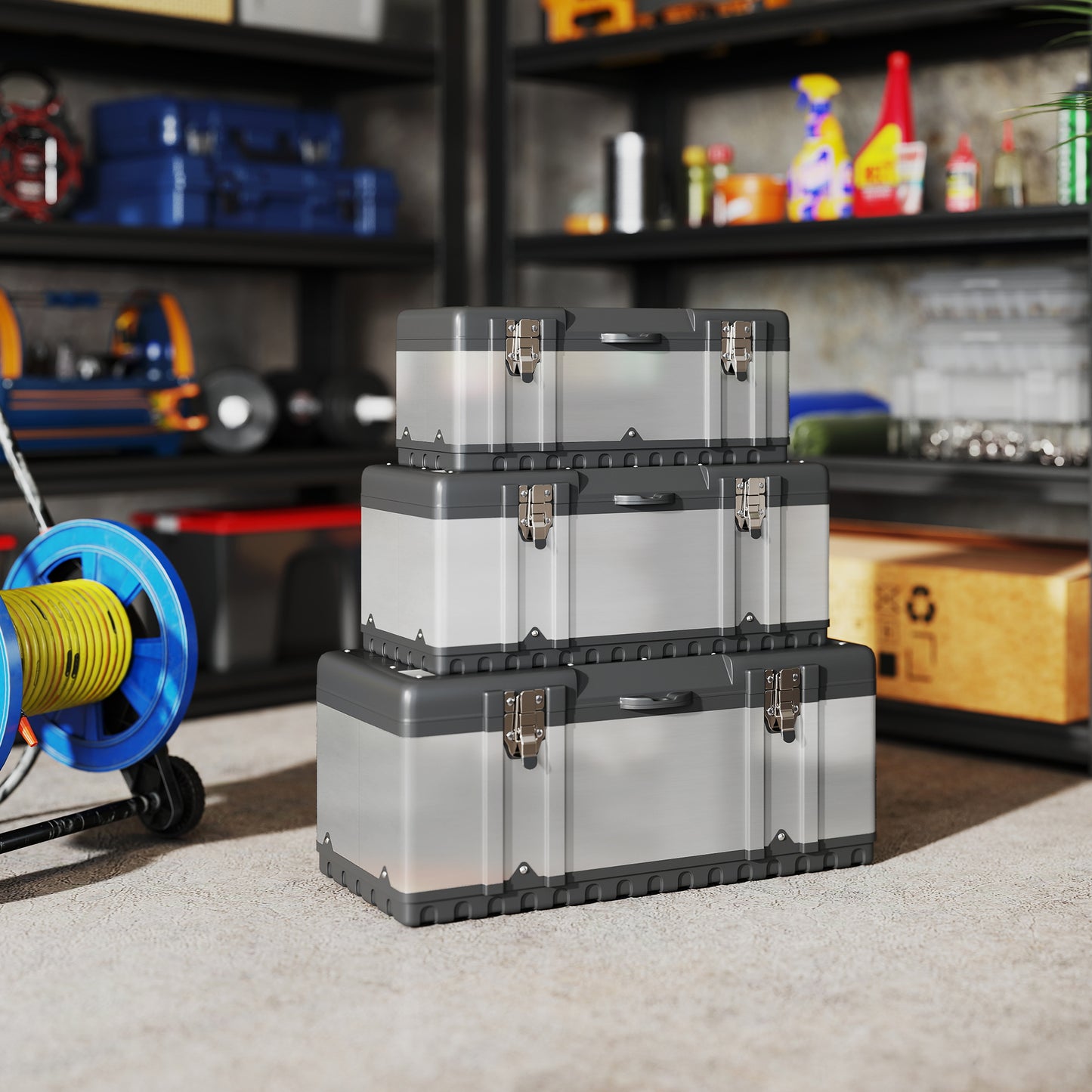 3 Pieces Tool Case Set, 23" 19" 16" Stainless Steel Tool Boxes