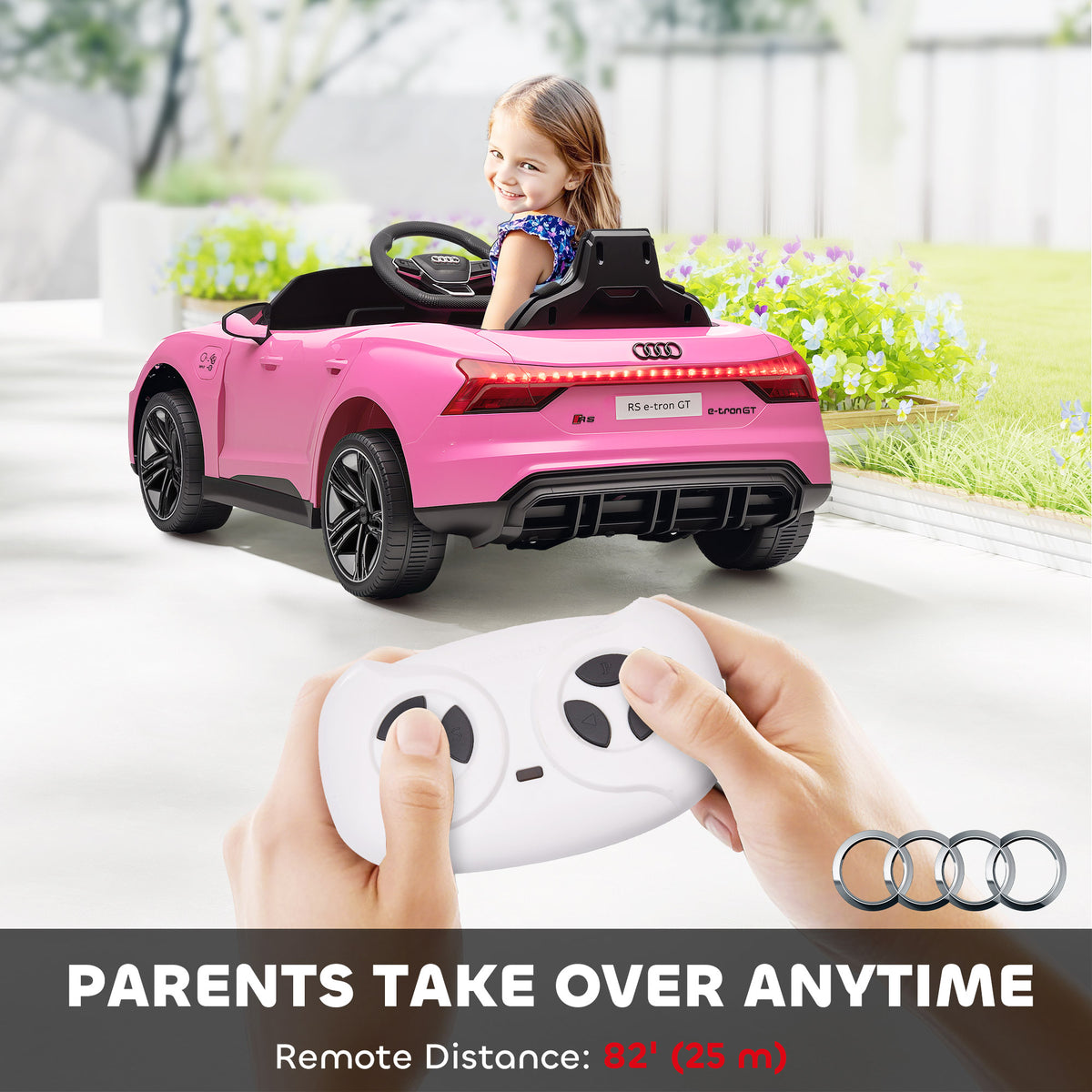 Audi RS e-tron GT Licensed 12V Kids Electric Ride on W/ Remote, Pink