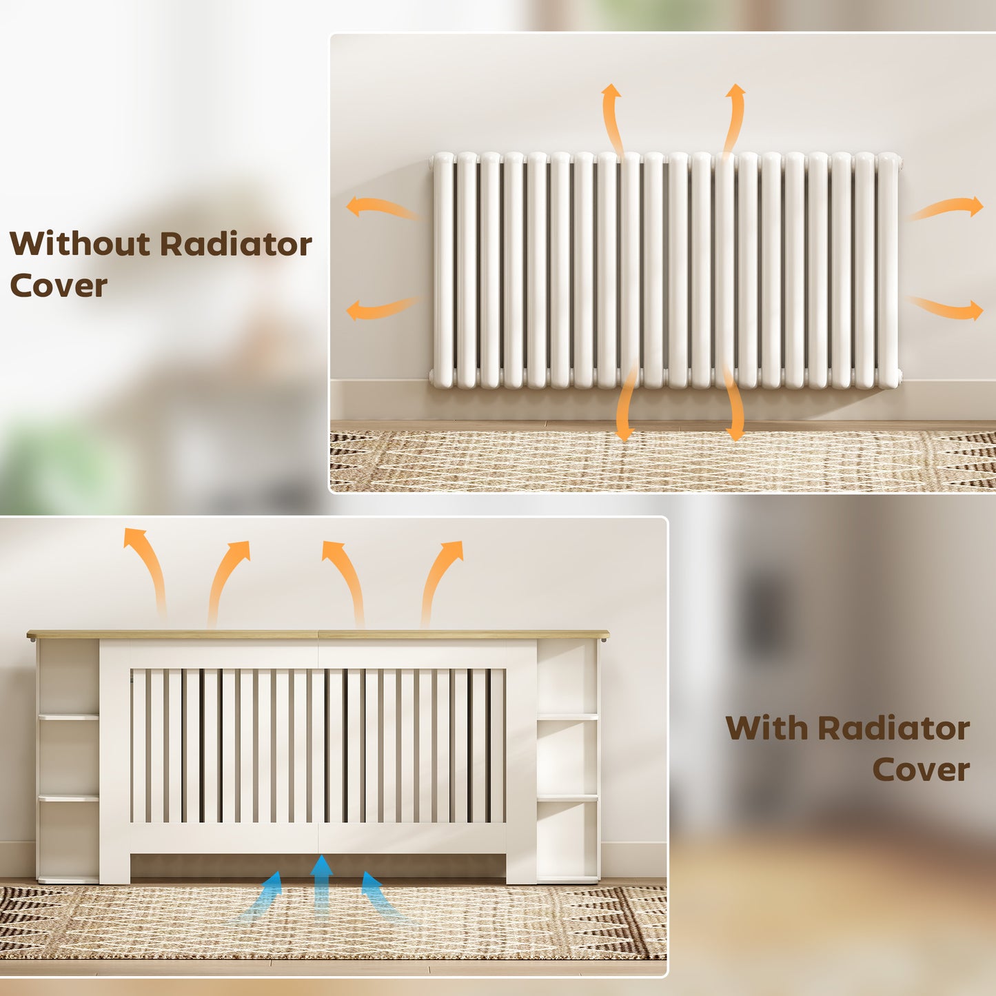 Vertical Slatted Heater Cover for Living Room, Extra Larg, White