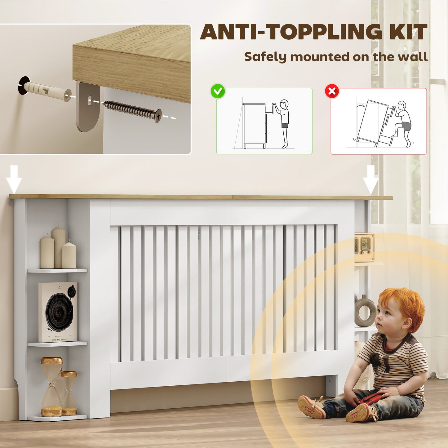 Vertical Slatted Heater Cover for Living Room, Extra Larg, White