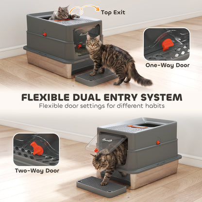 Stainless Steel Cat Litter Tray with Lid, Step, Scoop, High Side