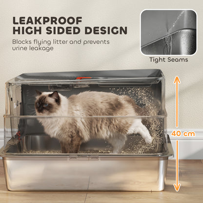 Stainless Steel Cat Litter Tray with Lid, Step, Scoop, High Side