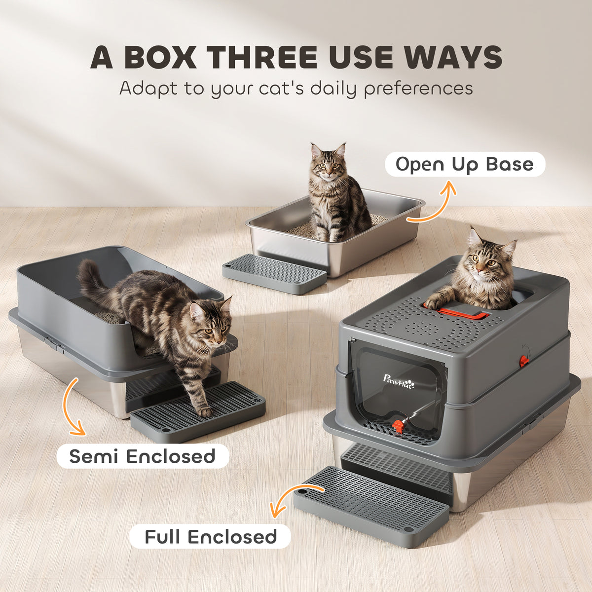 Stainless Steel Cat Litter Tray with Lid, Step, Scoop, High Side