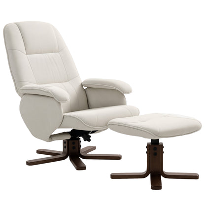 Swivel Recliner Chair with Footstool and Wooden Base, Beige