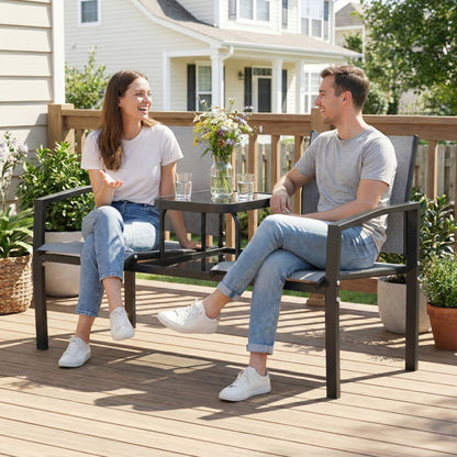 Garden Love Seat with 2-Tier Table, 2 Seater Jack & Jill Loveseat