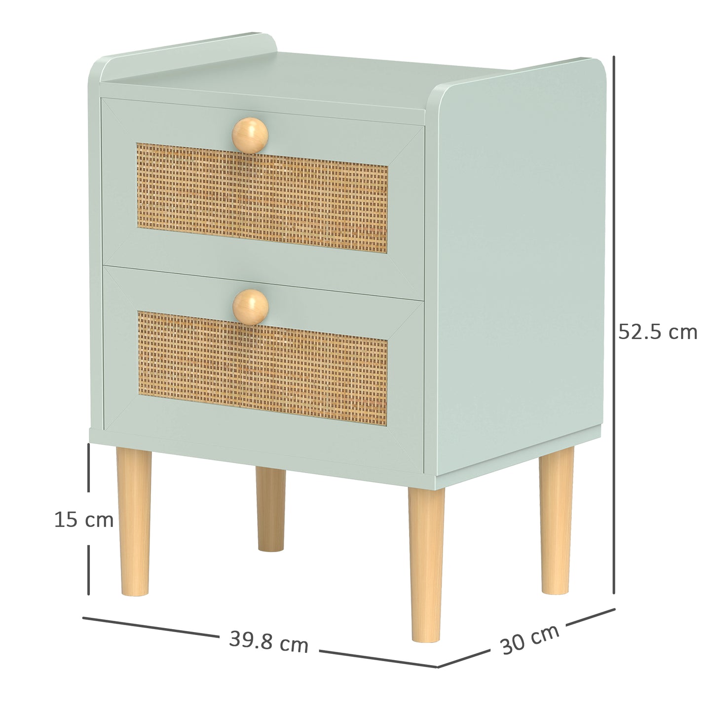 Boho Rattan Bedroom Chest of Drawers, 2 Drawer Dresser, Light Blue