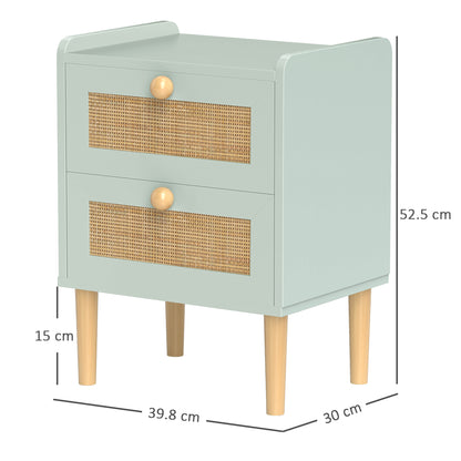 Boho Rattan Bedroom Chest of Drawers, 2 Drawer Dresser, Light Blue