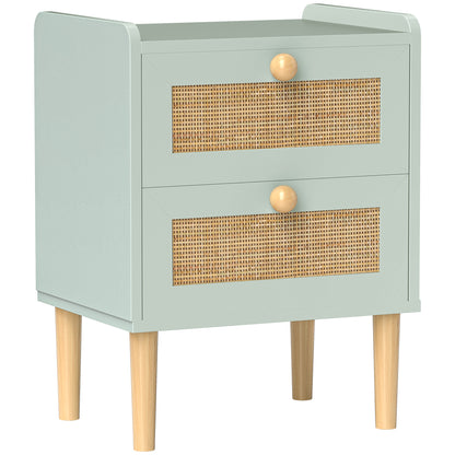 Boho Rattan Bedroom Chest of Drawers, 2 Drawer Dresser, Light Blue