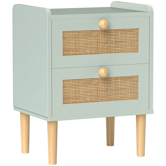 Boho Rattan Bedroom Chest of Drawers, 2 Drawer Dresser, Light Blue